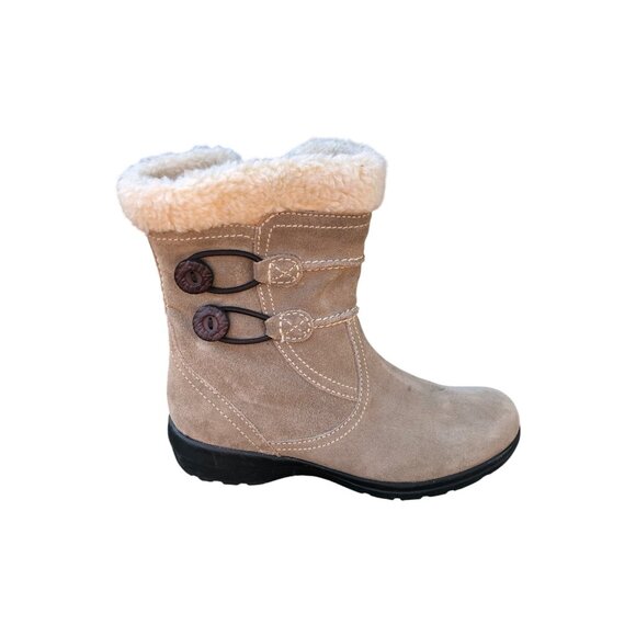 Clarks Ankle Boots Beige Suede Womens 6M Faux Fur Lining Side Zipper - Picture 8 of 10